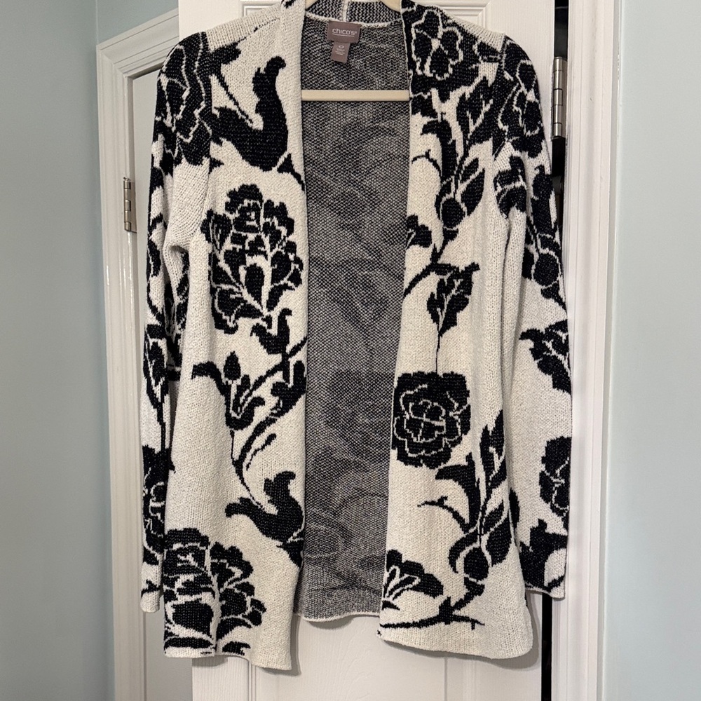 Chicos Black and White Floral Sweater